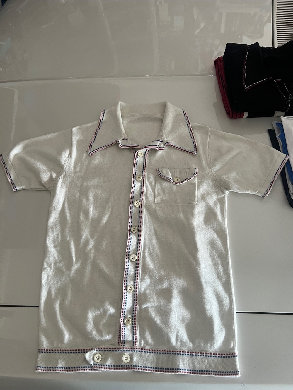 Madcap England Men’s Small, Knit Short Sleeve Button-Up,Late 60s/Early 70s Style